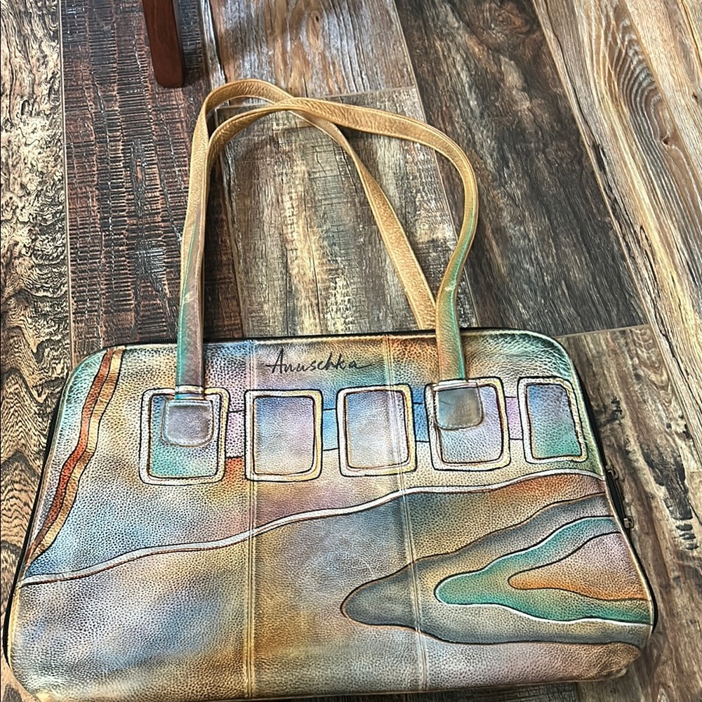 Anuschka Colorful Shoulder Computer Bag, Hand Painted Design, Preloved